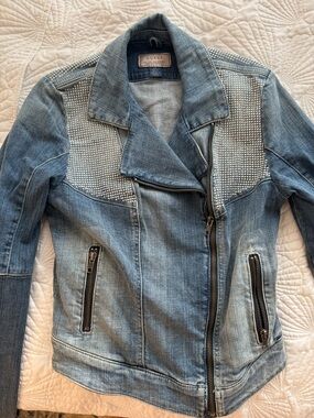 GUESS Light Blue Denim Jacket with Crystal Shoulder Panels
